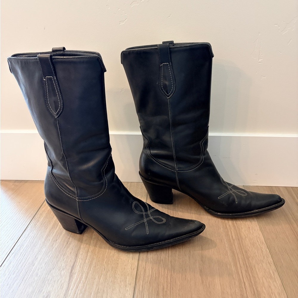 Franco Sarto Black Western Mid-Calf Heeled Boots